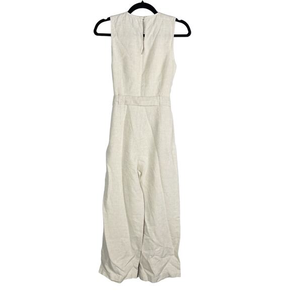 Reformation 2 Oatmeal Cream Naomi Linen Wide Leg Sleeveless Tie Waist Jumpsuit - Picture 2 of 13